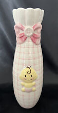 Burton & Burton Ceramic Pink White Plaid Baby Girl Themed Vase 8” Tall EUC picture