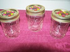 3 Vintage Ball glass jars Quilted Crystal 8 ounce jelly jars, fruit lids picture
