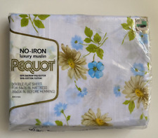 Vintage Pequot No-Iron Luxury Muslin Double Flat Sheet Floral 81