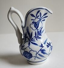 VTG Andrea by Sadek Edwardian Grace Small Pitcher Blue White Floral LOT OF 2 picture