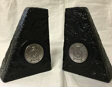 CIA Central Intelligence Agency Set of Black Bookends CIA Antique Silver Emblems picture