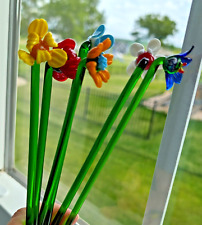 Pier 1 swizzle sticks colorful art glass flowers bar cocktail stirrers set of 6 picture