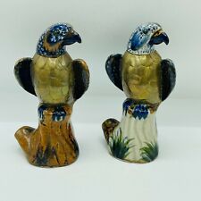 Two Vintage Painted Porcelain & Brass Birds Figurines Guilded Decor Regal  picture
