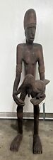 Large Hand Carved African Tribal Man W/ Bird Wood Sculpture Statue picture