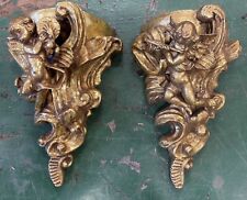 Vintage Pair Of Gold Cherub Ornate Wall Sconces Lightweight 8” Flute Tambourine picture