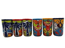 Talavera Tumblers 6pc Cups Mexican Pottery Folk Art Kitchen Decor Multicolor 5.5 picture