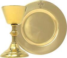 Miniature Polished Brass Chalice And Etched Paten Set for Sick Call Mass Kits picture