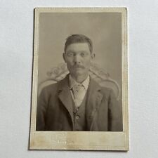 Antique Cabinet Card Photograph Handsome Man Mustache Close Up Crockett TX picture