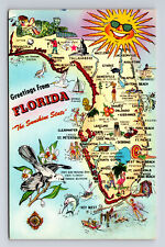 Pictorial Map Greetings From The Sunshine State of Florida FL Postcard picture