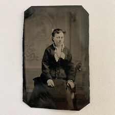 Antique Tintype Photograph Beautiful Young Woman Wonderful Dress Necklace picture