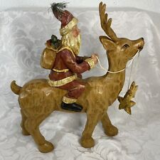 Folk Art Santa Claus Riding A Reindeer Stars Folk Art 16 Inches picture
