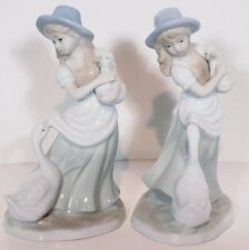 Porcelain Girl With Geese Gloss Figurines Lot Of 2 picture