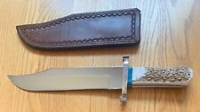 RARE BUCK CUSTOM STAG / TURQUOISE BOWIE KNIFE NEVER ONLY 250 MADE MASSIVE SIZE picture
