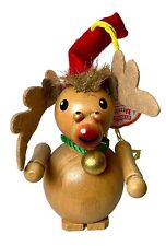 Vintage Steinbach Moose Reindeer With Santa Hat Wooden Ornament Germany picture