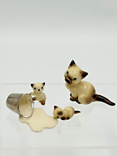 VTG Hagen Renaker Miniature Siamese Mother Cat, 2 Kittens & Spilled Milk Pail picture
