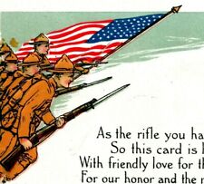 c. 1917 WWI LOYALTY SERIES POSTCARD US SOLDIERS CHARGING WITH AMERICAN FLAG  picture