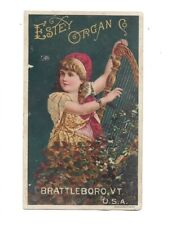 c1880s Estey Organ Co Cute Girl Harp Brattleboro Vermont VT Victorian Trade Card picture