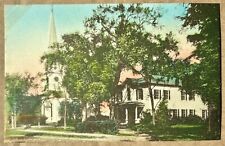Congregational Church & Town Hall. York Village Maine Postcard. Hand Colored. ME picture