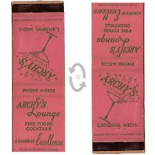 Vintage Matchbook CoverArchy's Lounge Bar Lansing Michigan 1950s Champagne glass picture