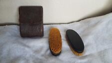 2 Vntg/Antique Horse?  Brushes w/ Leather Case Unbranded picture