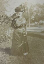 Real Photo Postcard Elderly Woman in Dress Large Big Hat RPPC Cyko picture