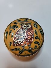 Vintage Round Brass Enamel Owl Container picture