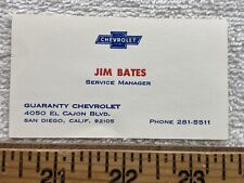 Vintage Business Card Guaranty Chevrolet Dealership San Diego California Bates picture