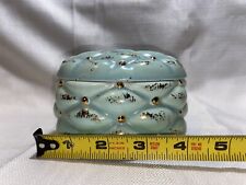 Vintage 1960s Holland Mold Ceramic Quilted-Look Trinket Box Candy Dish Blue/Gold picture