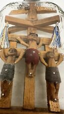 Antique Folk Art Hand Carved Whimsy Bottle With Crucifix picture