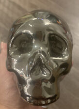 Ceramic Skull Bank THREE HANDS CORP. Halloween Silver Tone Gothic ITEM 67235 NEW picture