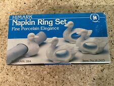 1984 Himark Duck Napkin Rings White Ceramic New Old Stock Set of 4 Vintage Rings picture