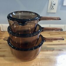 Pyrex Vision Ware Amber Brown Corning Cookware Set 1L, 1.5L, 2.5L Pots & Lids picture
