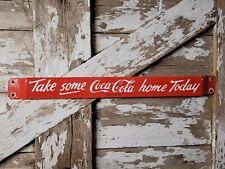 VINTAGE COCA COLA PORCELAIN SIGN DOOR PUSH BAR SODA BEVERAGE DRINK COLD COKE POP picture
