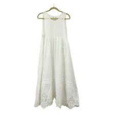Vintage Paper White Floral Embroidered Pinafore Linen Tie Back Apron Pinafore OS picture