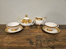 Antique Crown Bavaria 24k Gold Tea Set Cups Saucers Cream And Sugar picture