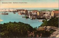 Menemsha Creek Martha's Vineyard MA Harbor Boats Hand Colored Albertype Postcard picture