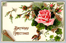 Postcard Embossed Birthday Greetings With Unique Floral Design VTG c1910  H19 picture
