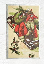 A Joyful Christmas Santa Toys Sled Metallic Highlights Victorian 1910 Postcard picture