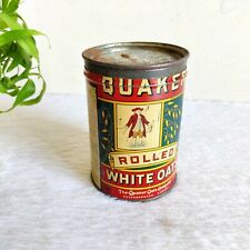 1930s Vintage Rolled White Quaker Oats Advertising Tin Box Round Litho TB161 picture