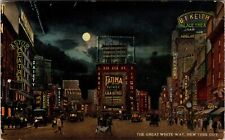 VINTAGE POSTCARD THE GREAT WHITE WAY ILLUMINATED BROAWAY STREET SCENE NYC c 1915 picture