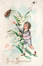 VINTAGE TUCK FANTASY POSTCARD BOY REACHES FOR BEETLE TO MY SWEETHEART 050123 S picture