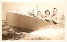 Rppc Arcade Photo Family In Speed Boat 1940s Real Photo Postcard picture