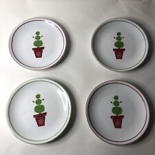 2006 Starbucks Christmas Holiday 6” Snack Plates Topiary Snowman Set of 4 picture