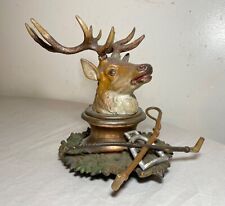 antique cold painted bronze cast iron hunting elk deer figural inkwell desk jar picture