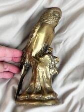 Vintage Cast Metal Yellow Brass Animal Statue Budgie Bird Parakeet Budgerigar picture