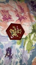 Vintage 3” Plastic Flowered Trinket Box Made In Hong Kong Hexagon Lidded picture