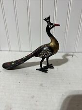 RARE Vintage Hand Painted Heavy BRASS PEACOCK Collectible Figures 9x7” picture