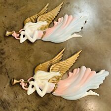 VTG MCM Mid Century Cast Metal Herald Angels Gallery Wall Art Decor Pink Blue picture