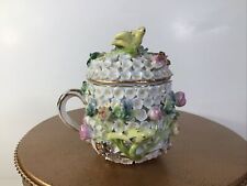 Meissen Style Antique Floral Snowball Cup With Bird Lid~Gorgeous   picture