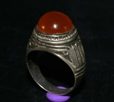 Vintage Old Middle Eastern Hakik Stone Solid Silver Ring picture